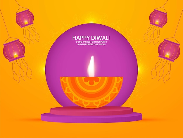 Piękna tradycyjna lampka olejowa Diwali origami w tle podium 3d