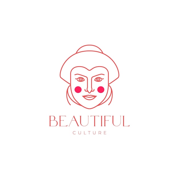 Plik wektorowy piękna twarz azjatyckich kobiet fryzura linie sztuka minimalne logo projekt wektor ikona ilustracja szablon