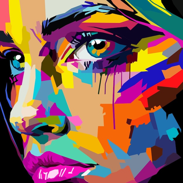 Piękna twarz i oczy narysowane za pomocą ilustracji wektorowych pop-artu w stylu sztuki WPAP