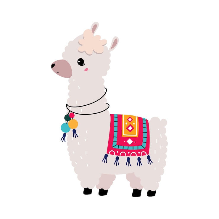 Wektor piękna wolly lama lub alpaca nosząca dzianiny koce stojąca ilustracja wektorowa