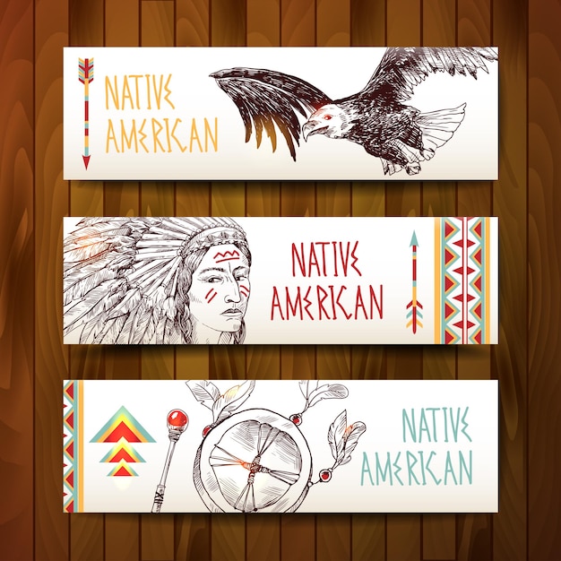 Piękne Banery Szkicu Rysowane Przez Han Rdzennych Amerykanów