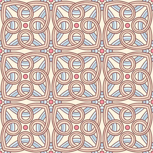 Piękne bezszwowe tło retro z niebieskim i brązowym abstrakcyjny wzór i różowe kółka