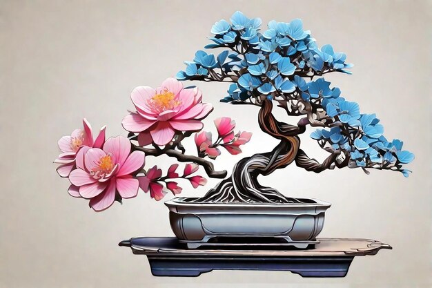 Piękne Drzewo Bonsai Z Kwiatami Bonsai Kwiat śliwki Ilustracja Wektorowa