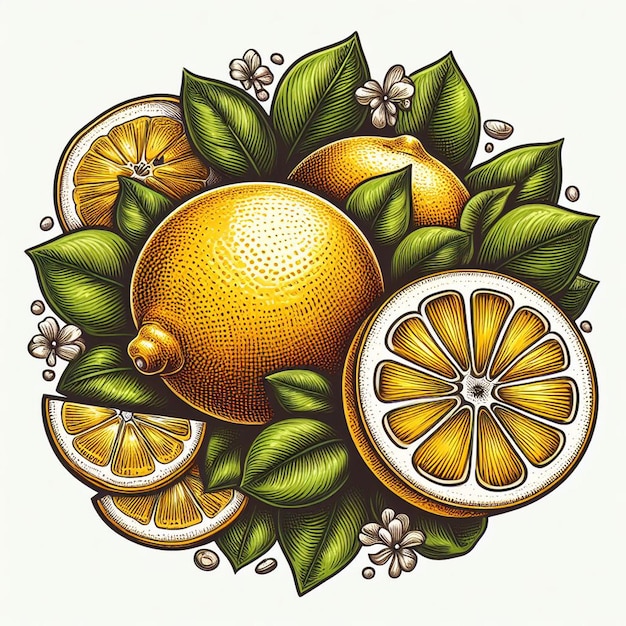 Piękne Kolorowe świeże Cytryna Cytryna Soczyste Owoce Tapeta Ilustracja Wektorowa Rysunek Ilustracji