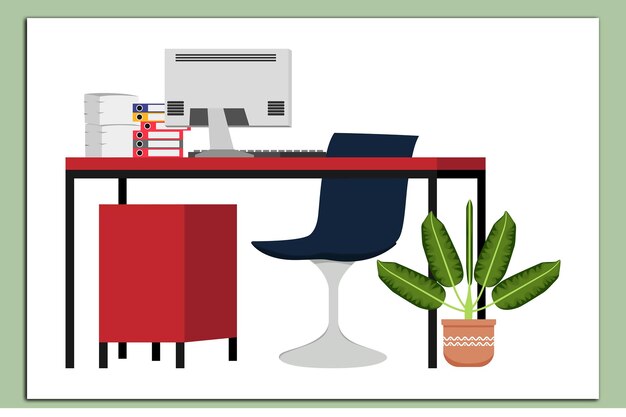Plik wektorowy piękne nowoczesne biuro domowe freelancer biurko z krzesłem