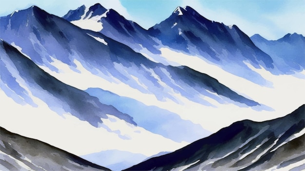 Plik wektorowy piękne ośnieżone góry krajobraz akwarela malarstwo ilustracja wektorowa