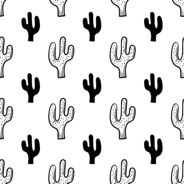 Piękne ręcznie rysowane moda wzór kaktus ikona. Ręcznie rysowane czarny szkic. Znak / symbol / doodle. Na białym tle. Płaska konstrukcja. Ilustracja wektorowa.
