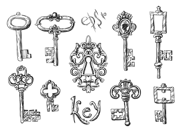 Plik wektorowy piękne ręcznie rysowane wektor ilustracja klucze szkicu dla swojego projektu