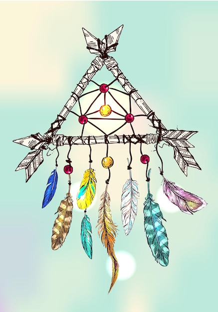 Piękne Ręcznie Rysowane Wektor Ilustracja W Stylu Boho Dreamcatcher Użyj Do Drukowania Pocztówek Na Koszulki Plakaty Zaproszenia ślubne Tkanki Pościel