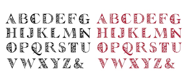 Plik wektorowy piękny abstrakcyjny alfabet ludowy w wersji czarnej i czerwonej