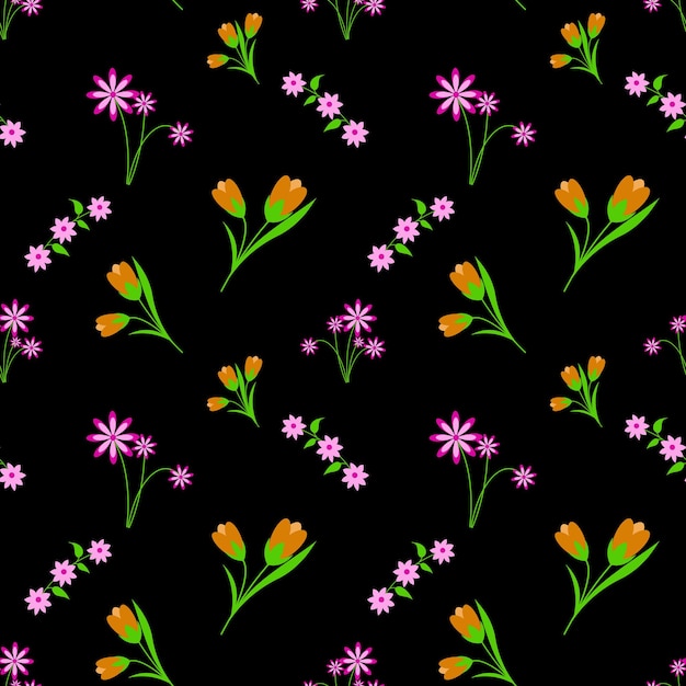 Piękny bezszwy kwiatowy wzór na czarnym tle Wzór kwiatowy do drukowania