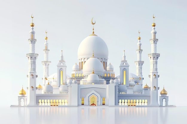 Piękny biały meczet w stylu arabskim z palmami Ilustracja dla świętego miesiąca społeczności muzułmańskiej