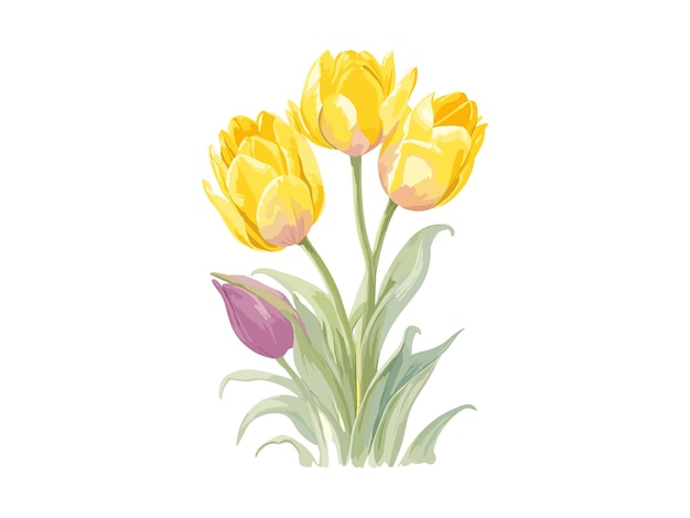 Piękny Bukiet Tulipanów Ilustracja Wektorowa Kolorowy Akwarela Bukiet Tulipanów W Szklanym Wazonie