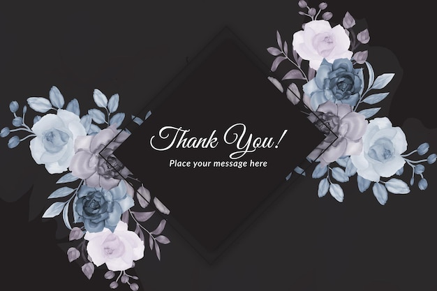 Piękny Czarny Kwiatowy Szablon Karty Z Podziękowaniem Zestaw Z Akwarelą Premium Wektor