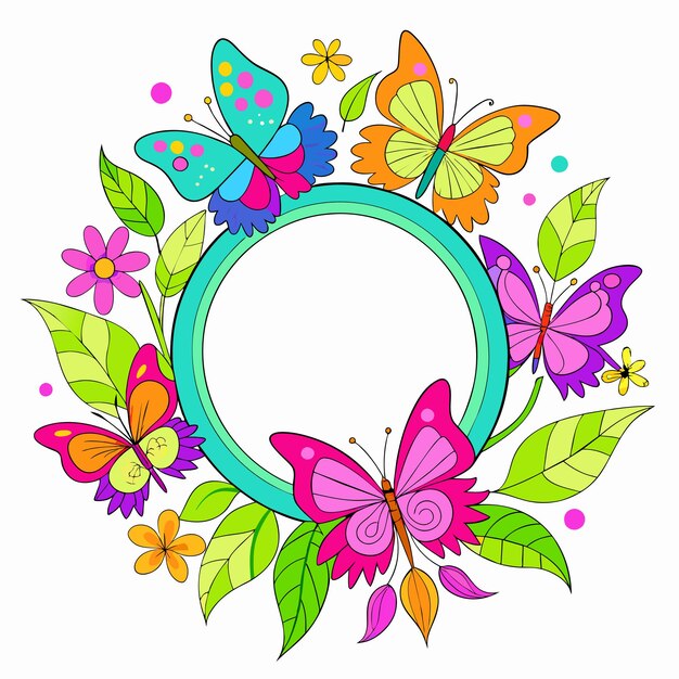 Plik wektorowy piękny dekoracyjny kolorowy rysunek ręczny motyla tropikalny liść kwiat ramka miłości