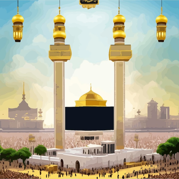 Plik wektorowy piękny kaaba hajj piglrimage w mekce ilustracja tła
