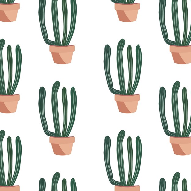Piękny Kaktus Bezszwowy Wzór Pustynna Kolczasta Roślina Tropikalne Rośliny Domowe Ilustracja Wektorowa Eps10