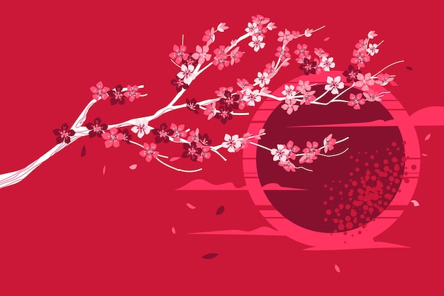 Piękny Kwiat Wiśni Lub Sakura Handdrawing Tła