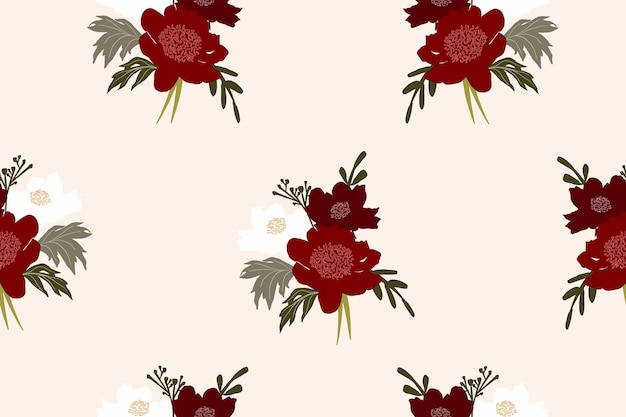 Piękny kwiatowy wzór do projektowania tkanin z nadrukiem Ręcznie rysowany bukiet kwiatów z różami piwonii zieleni
