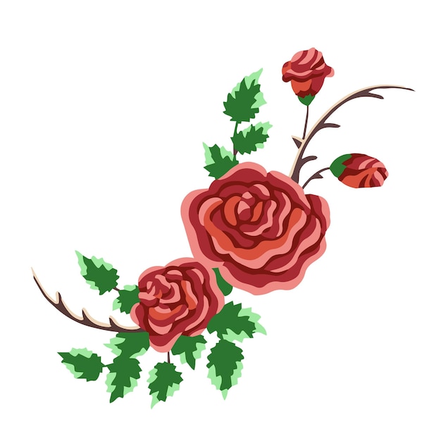 Piękny letni płaski wzór kwiatów Dekoracja z róż na białym tle