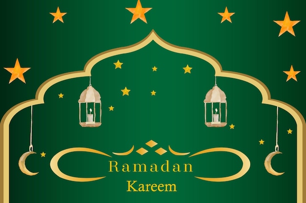 Piękny Meczet Ramadan Kareem Arabeska Zielone Tło Z Akwarelą Darmowych Wektorów