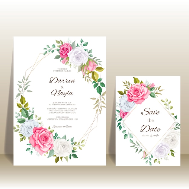 Plik wektorowy piękny, ręcznie rysowane kwiatowy zaproszenia ślubne szablon projektu