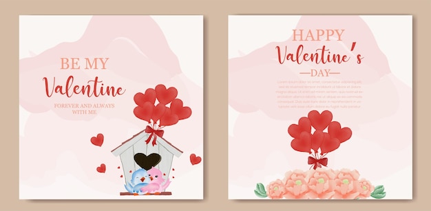Piękny Szablon Karty Walentynkowej Z Ptakami Miłości I Czerwonymi Balonami