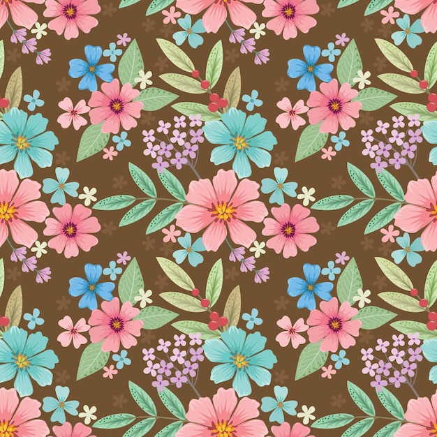 Piękny Wzór Kwiatów Na Brązowym Tle Bezszwowego Wzoru Na Tapetę Tekstylną Z Tkaniny