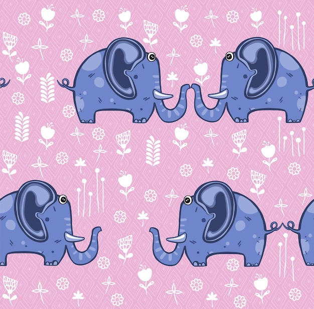 Piękny Wzór Zakochanych Słoni Zwierzęcych Ilustracji