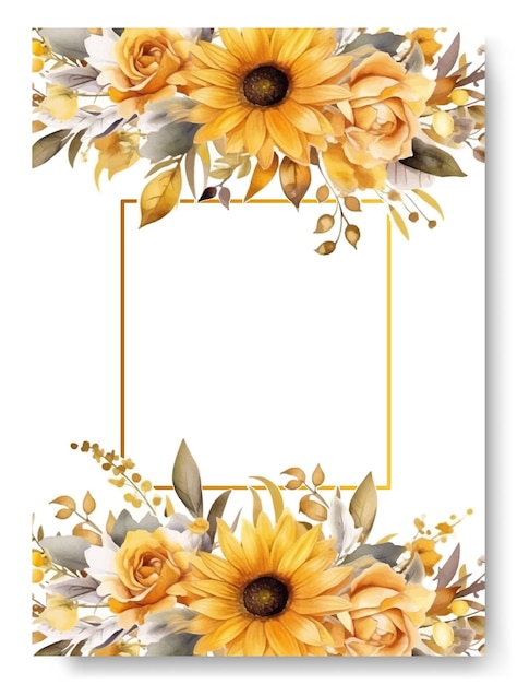 Plik wektorowy piękny żółty słonecznik kwiatowy wieniec granicy szablon karty zaproszenie na ślub wyciągnąć rękę