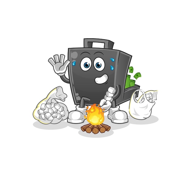 Pieniądze teczka pieczenie marshmallows kreskówka maskotka wektorxA