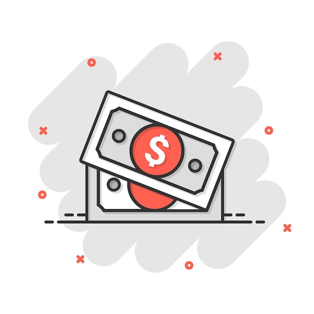 Plik wektorowy pieniądze waluta banknot ikona w stylu komiksowym dolar gotówki kreskówka wektor ilustracja na białym tle na białym tle banknot bill splash efekt koncepcji biznesowej