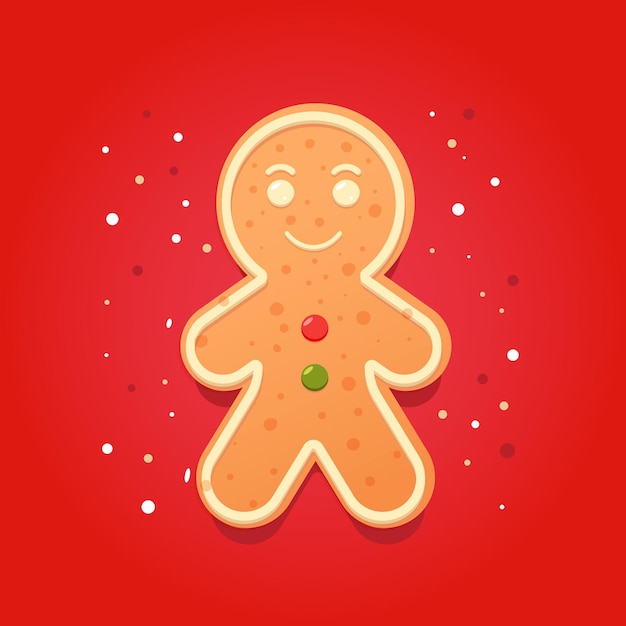 Plik wektorowy piernika boże narodzenie ikona holiday zima symbol na czerwonym tle w płaska konstrukcja słodki piernik cookie na czerwonym tle z kartki świąteczne pozdrowienia płatki śniegu