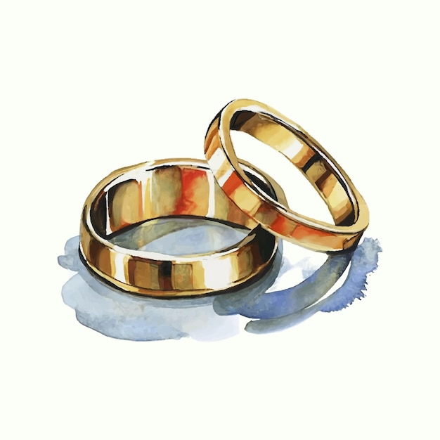 Pierścienie ślubne na białym tle Ilustracja akwarelowa