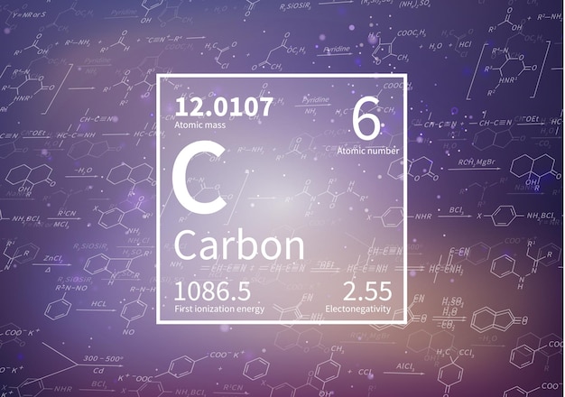 Plik wektorowy pierwiastek chemiczny węgla o masie atomowej pierwszej energii jonizacji i wartościach elektroujemności na tle naukowym