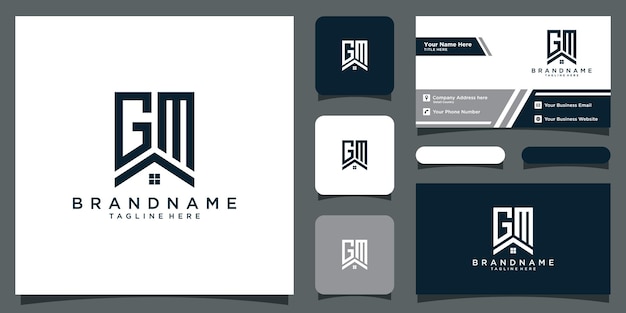 Pierwsza Litera Gm Minimalistyczne Nowoczesne Logo Z Projektem Wizytówki Premium Wektor