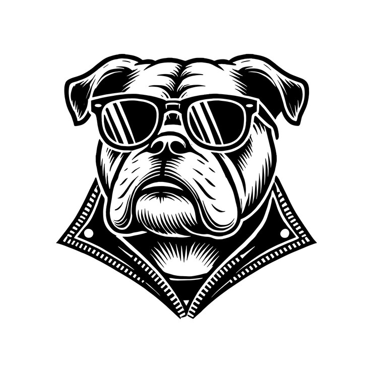 Wektor pies bulldog noszący okulary przeciwsłoneczne design svg