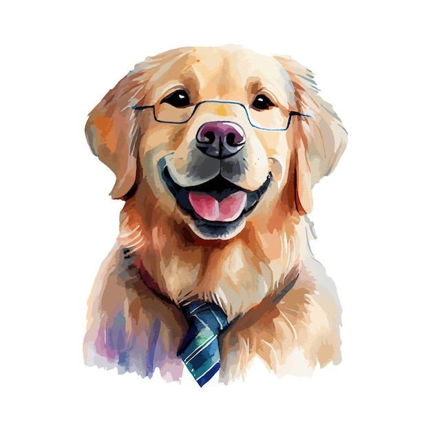 Pies Golden Retriever Malarstwo Akwarela śliczny Szczeniak Zwierzę Na Białym Tle Realistyczny ładny Pies Portret Wektor Ilustracja