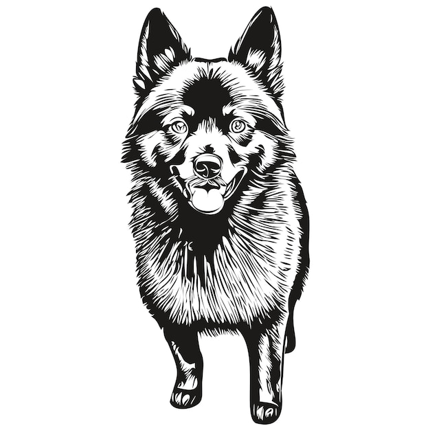 Pies Schipperke Ręcznie Rysowane Logo Rysunek Czarno-biała Grafika Liniowa Zwierzęta Ilustracja Realistyczna Rasa Zwierzaka