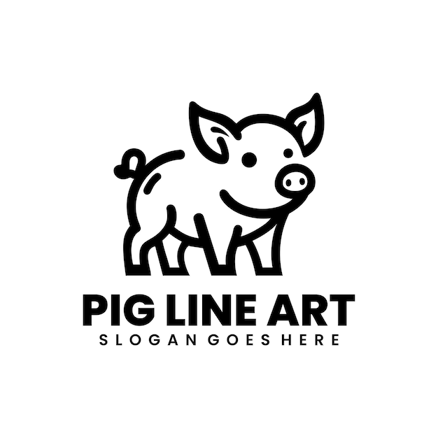 Pig Line Art - ilustracja i logo.