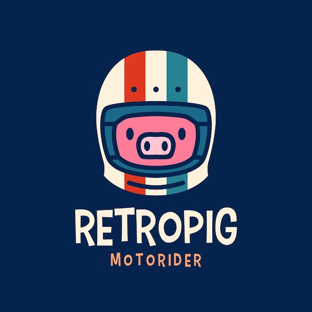 Piggy Kask Retro świnia Moto Rider Kreskówka Maskotka Charakter Logo Wektor Ikona Ilustracja