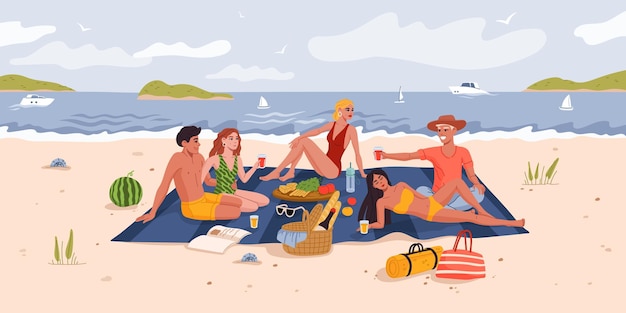 Piknik na letniej plaży ludzie na wakacjach nad morzem