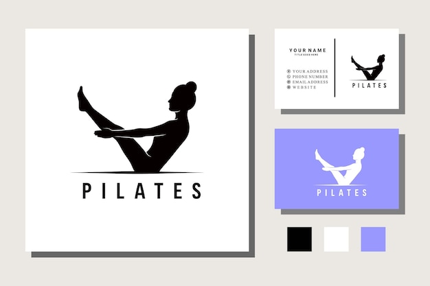 Pilates Pozycja Siedząca Sylwetka Kobiety Logo Projekt Wektor