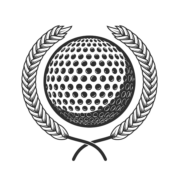 Plik wektorowy piłka golfowa z wieńcem laurowym. element projektu logo, etykieta, znak, plakat, karta, odznaka. ilustracja wektorowa