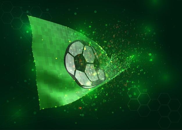 Piłka nożna na wektor 3d flaga na zielonym tle z wielokątami i numerami danych