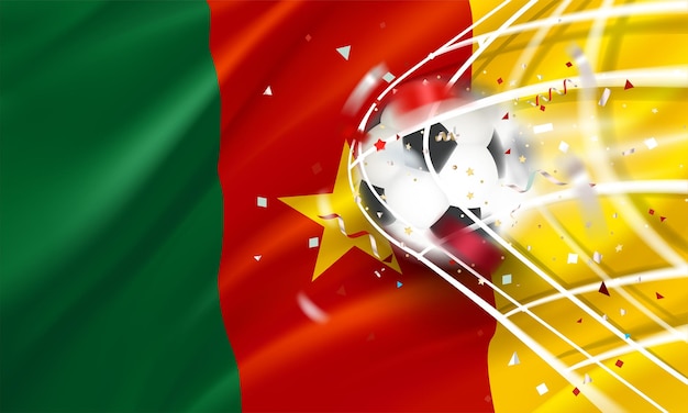 Piłka W Piłce Nożnej Netto Koncepcja Wektora Celu Z Flagą Kamerunu 3d Wektor Transparent Z Efektem Rozmycia