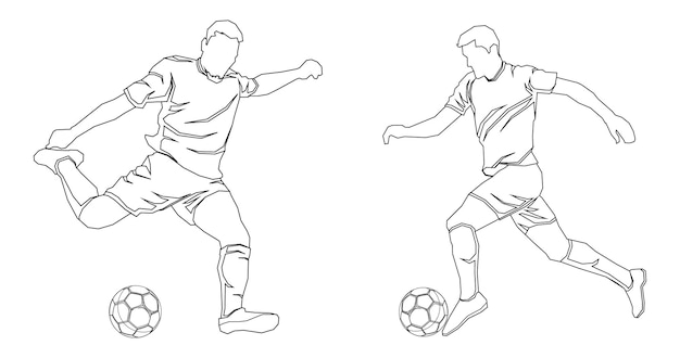 Piłkarze w akcji wektor ilustracja szkic ręcznie rysowane z czarnymi liniami