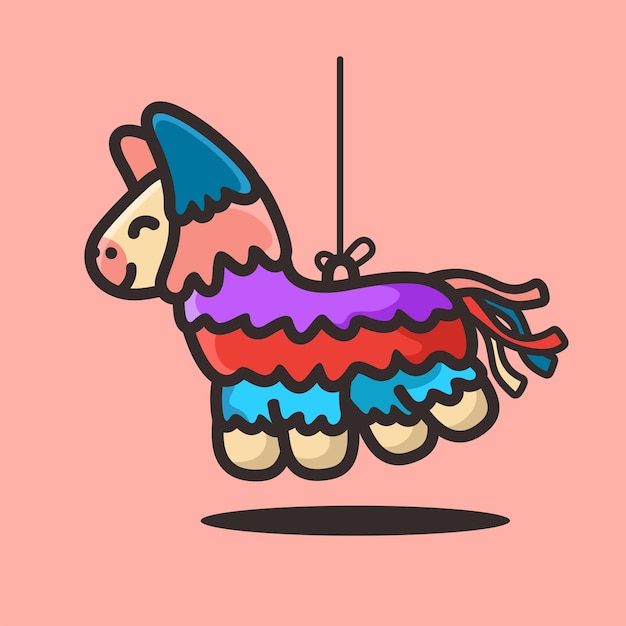 Pinata Lama Kreskówka Maskotka Charakter Wektor Ilustracja, Płaska Konstrukcja Stylu