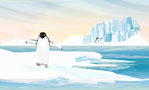 Plik wektorowy pingwin adeli spaceruje po oceanie ptaki biegunów południowych