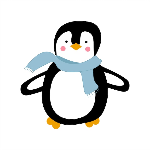 Pingwin W Niebieskim Szaliku Na Białym Tle